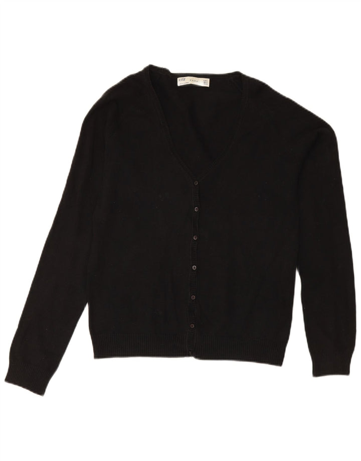 Zara Dame Cardigan Sweater UK 12 Medium Sort Bomuld