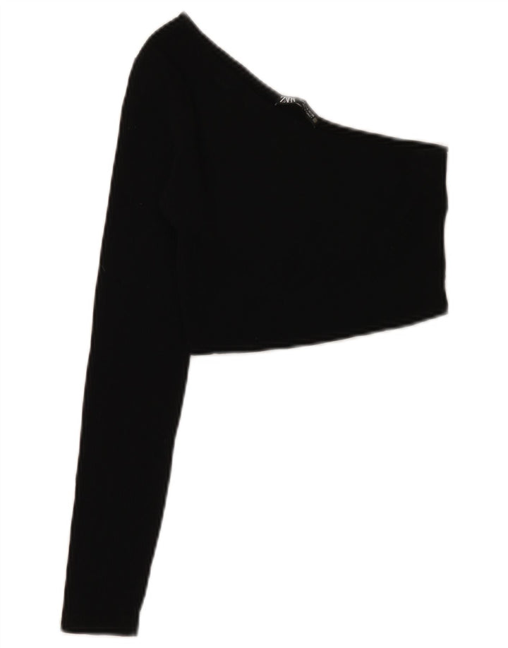 Zara Womens One Shoulder Crop Top UK 8 Small Black