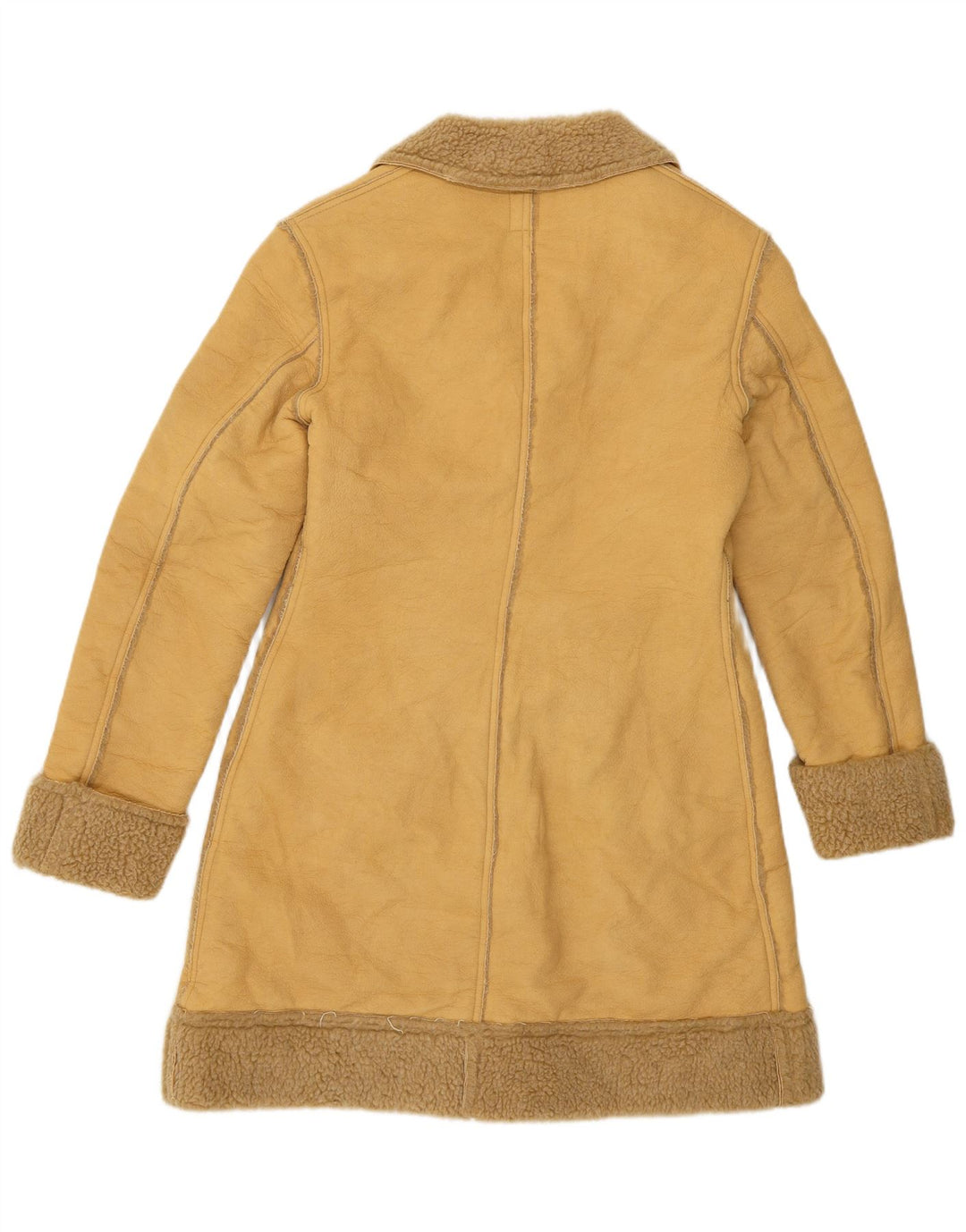 VINTAGE Womens Sherpa Overcoat UK 14 Medium Beige Polyester