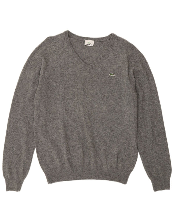 Lacoste Mens V-Neck Jumper Sweater Size 5 Large Grey New Wool