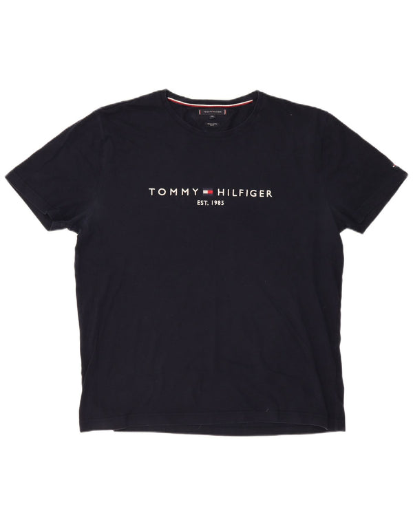 TOMMY HILFIGER Mens Slim Fit Graphic T-Shirt Top 2XL Navy Blue Cotton