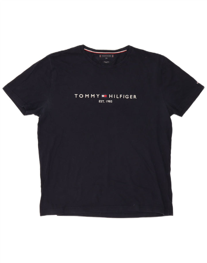 TOMMY HILFIGER Herre Slim Fit grafisk T-shirt top 2XL marineblå bomuld