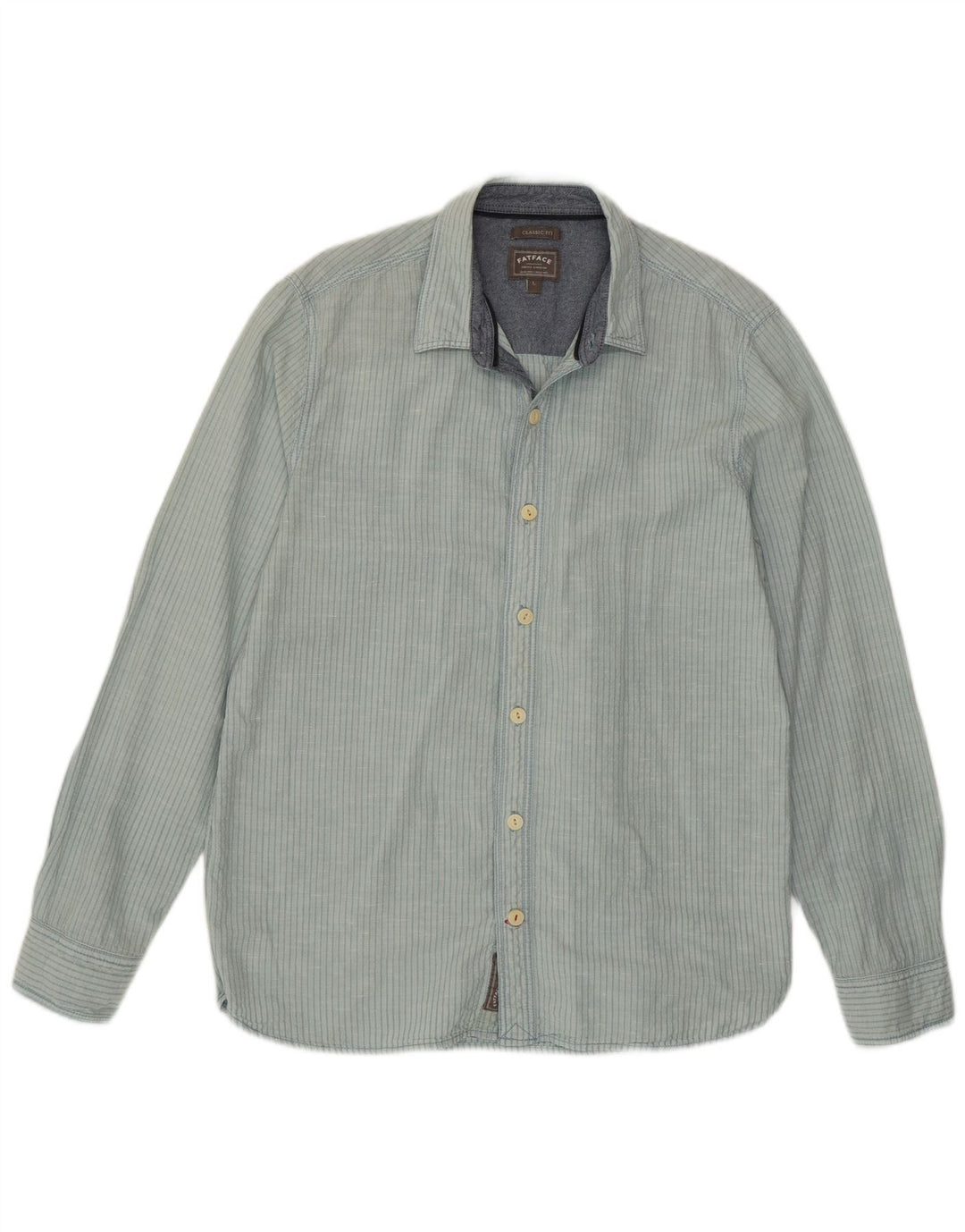 Fat Face Herre Classic Fit skjorte Stor blå stribet linned