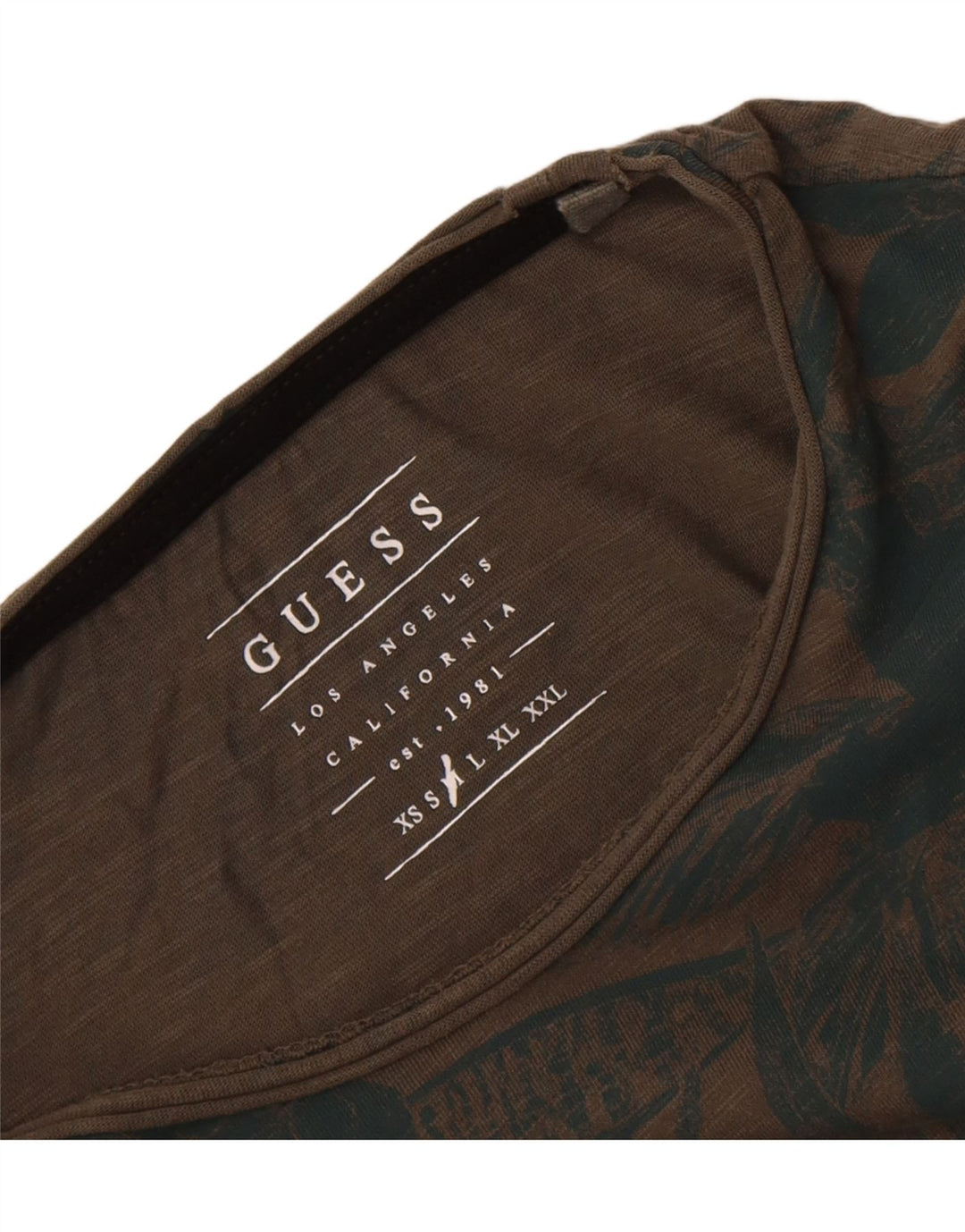 GUESS Mens Graphic T-Shirt Top Medium Brown Floral Vintage Guess and Second-Hand Guess from Messina Hembry 