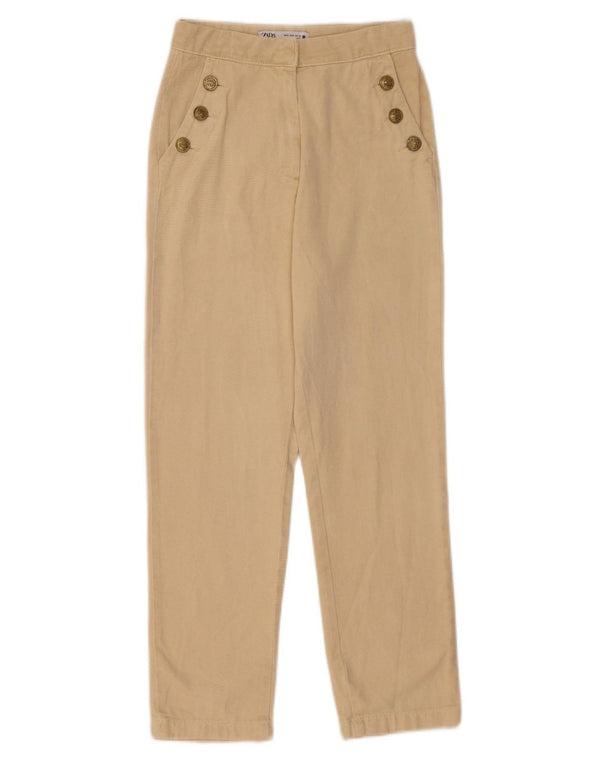 Zara Lige Chinobukser til kvinder Small W26 L26 Beige Bomuld