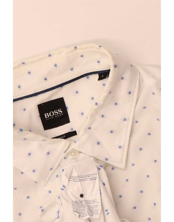 Hugo Boss Herre Slim Fit skjorte Stor hvid plettet bomuld