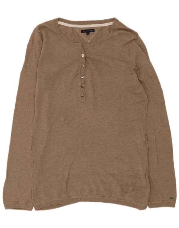 Tommy Hilfiger Dame Boat Neck Jumper Sweater UK 14 Stor Brun Bomuld