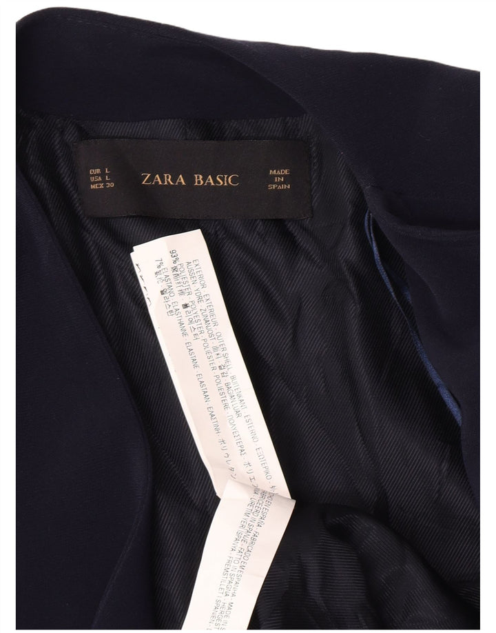 Zara Womens Open Blazer Jacket UK 14 Large Navy Blue Polyester
