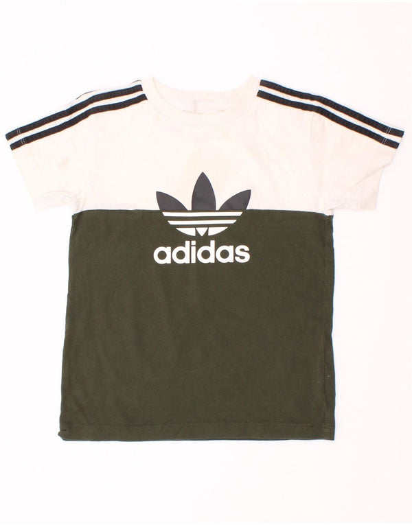 Adidas drenge grafisk t-shirt top 3-4 år Khaki Colourblock Bomuld