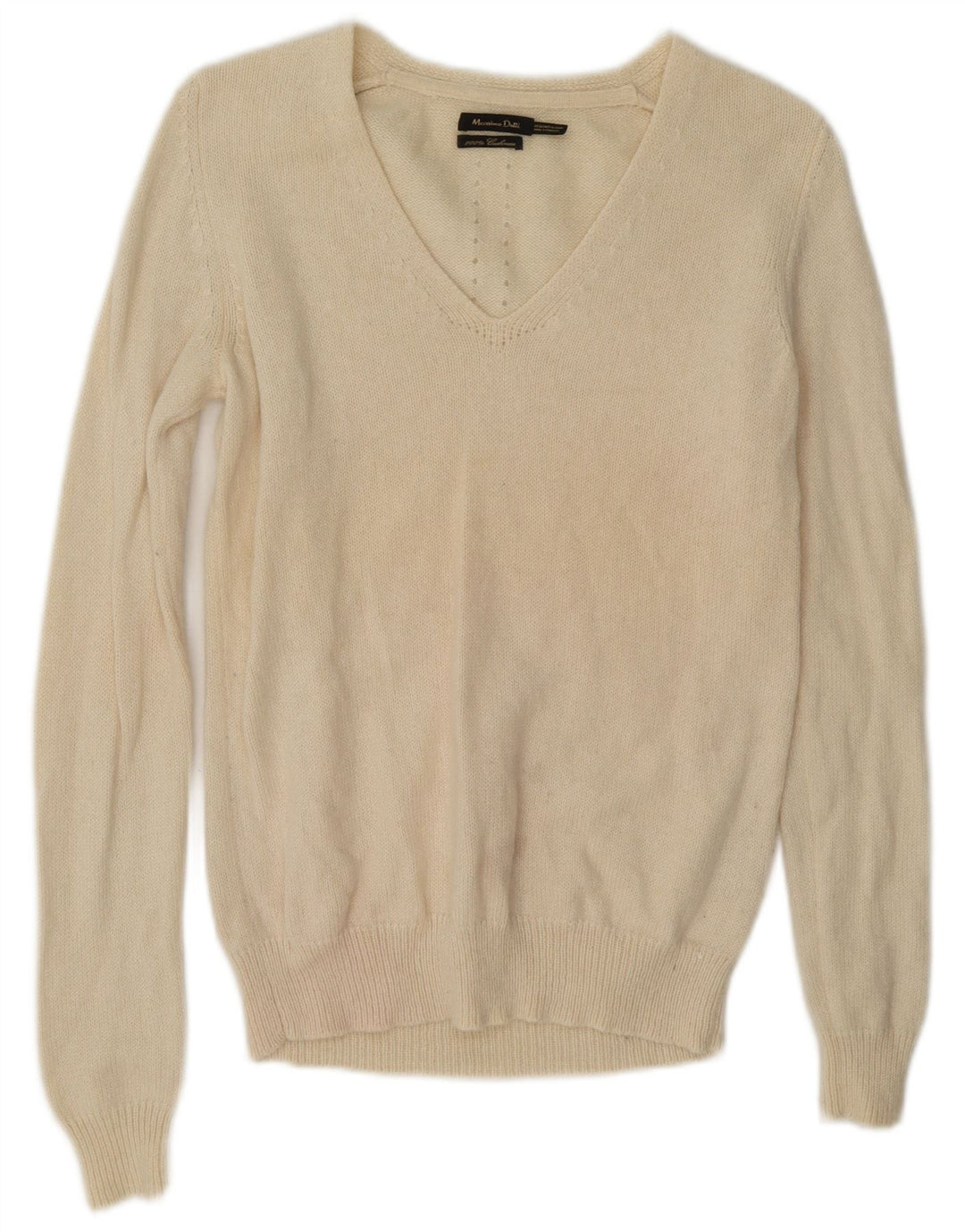 Massimo Dutti Dame V-hals sweater UK 14 Medium Off White Cashmere