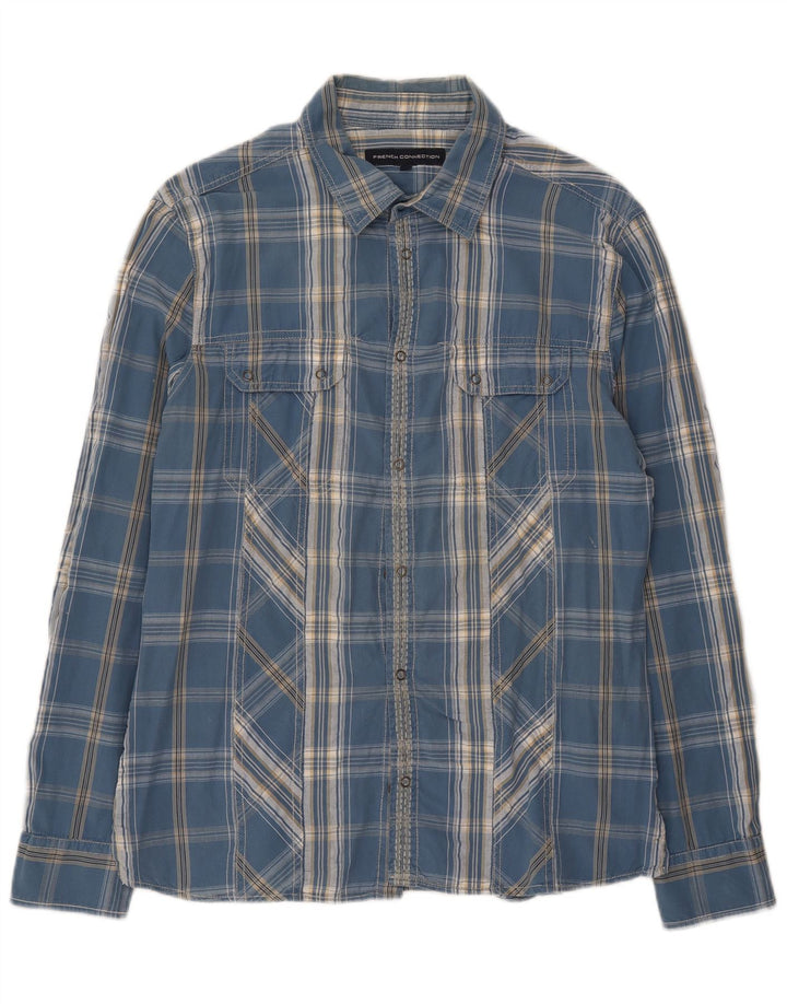 FRENCH CONNECTION Mens Flannel Shirt XL Blue Check Cotton