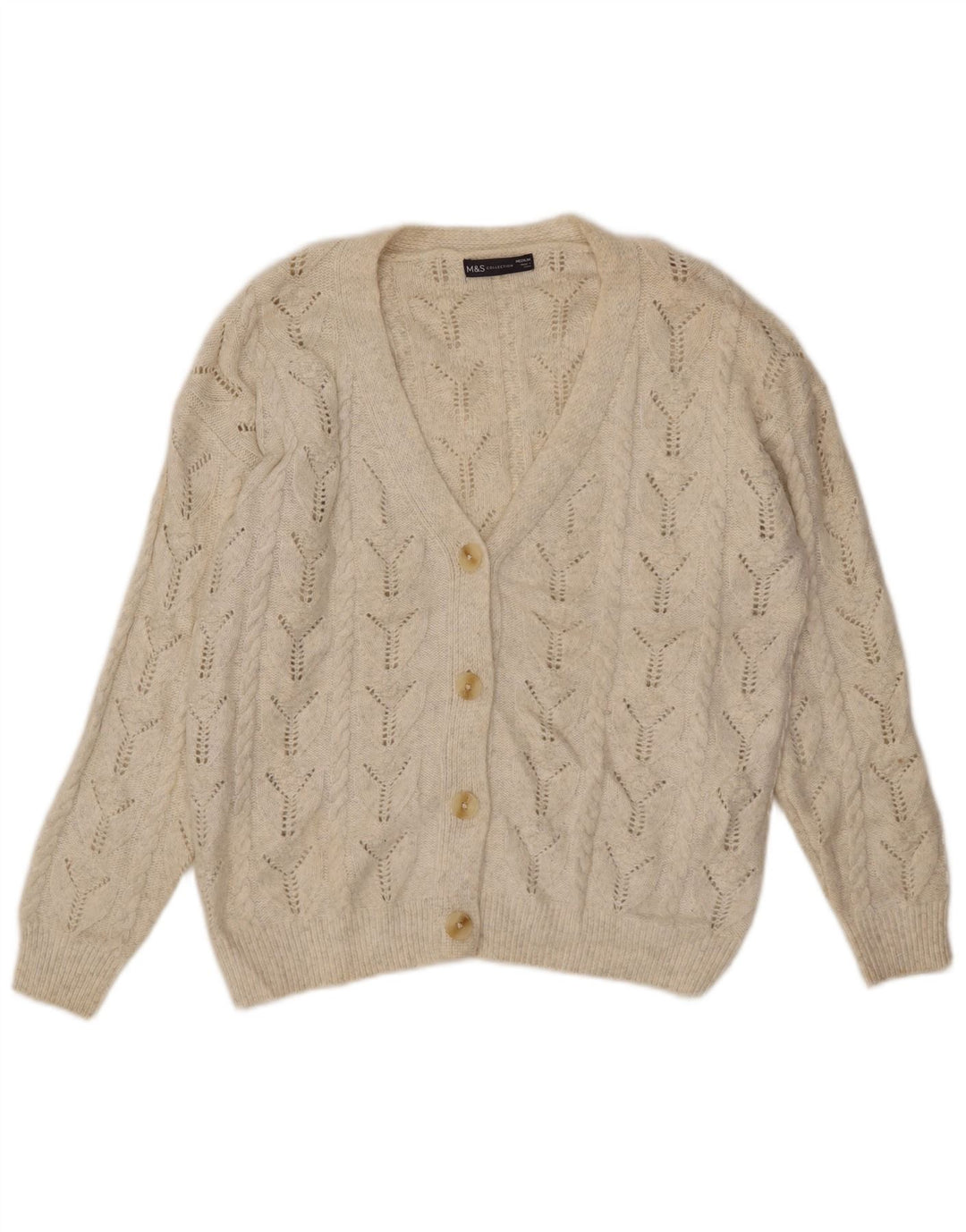 MARKS & SPENCER Dame cardigan sweater UK 14 Medium White Polyester