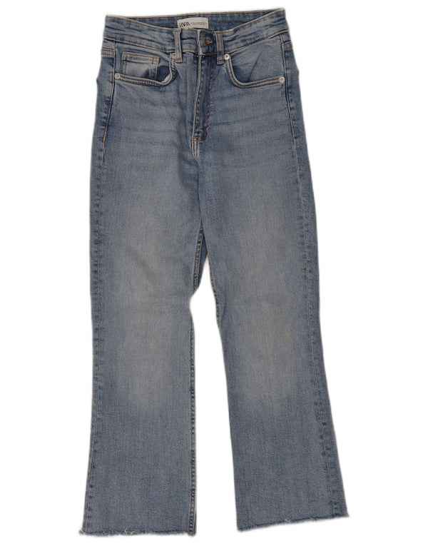 Zara Womens High Waist Bootcut Cropped Jeans EU 36 XS W26 L24 Blue