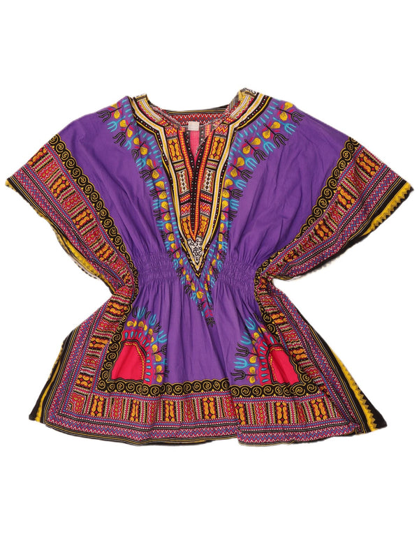 Vintage Dame Strandbluse Top One Size Lilla Geometrisk Bomuld