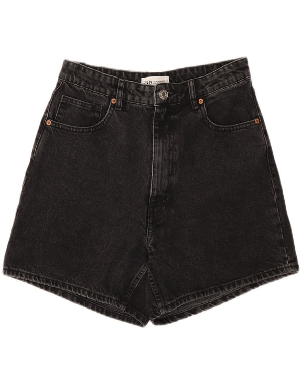 Zara Dame højtaljede denimshorts EU 40 Medium W30 Sort Bomuld