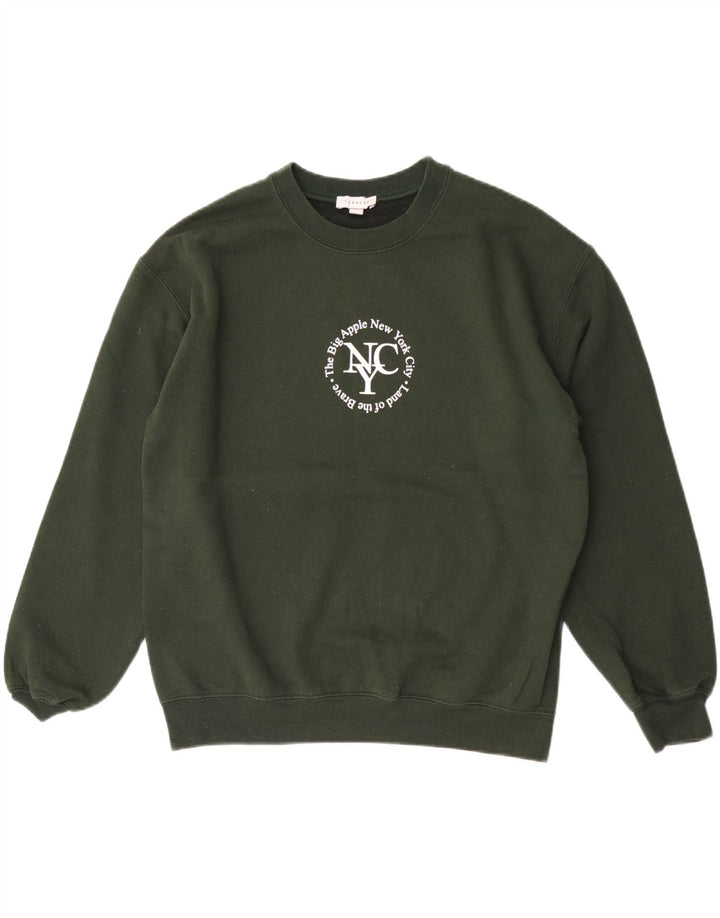 Topshop Dame Grafisk Sweatshirt Jumper UK 14 Medium Grøn