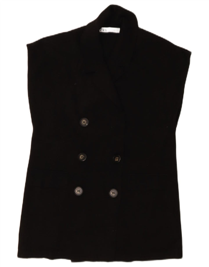 ZARA Womens Double Breasted Sleeveless Blazer Jacket UK 10 Small Black