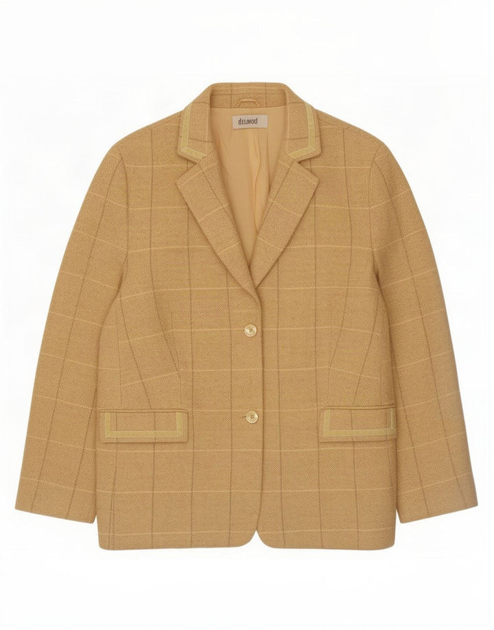 Delmod Dame 2 Button Blazer Jacket UK 16 Large Yellow Plaid