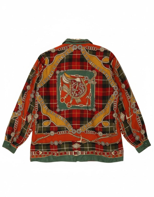 Vintage kvinders abstrakt mønster skjorte bluse UK 14 Large Multicolor