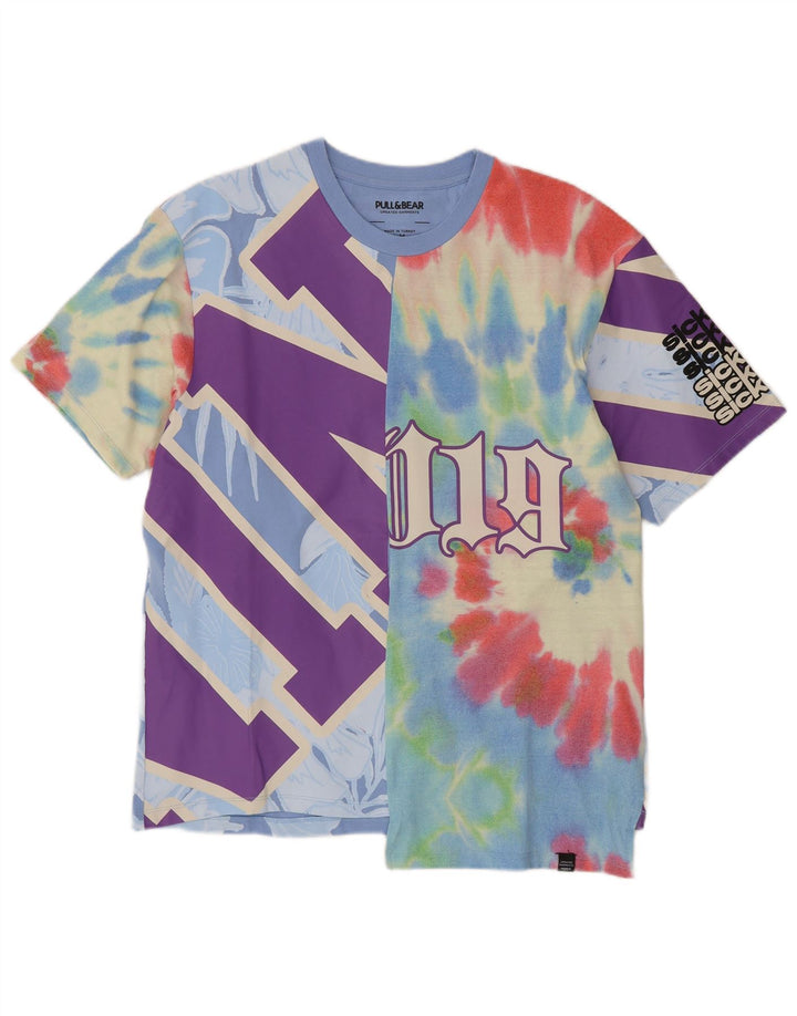 Pull & Bear Herre grafisk T-shirt Top Medium Flerfarvet Tie Dye Bomuld