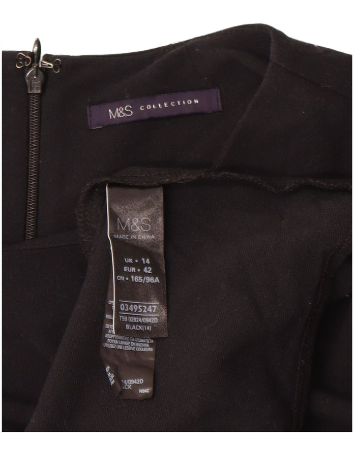 Marks & Spencer Dame Langærmet A-line Kjole UK 14 Stor sort polyester