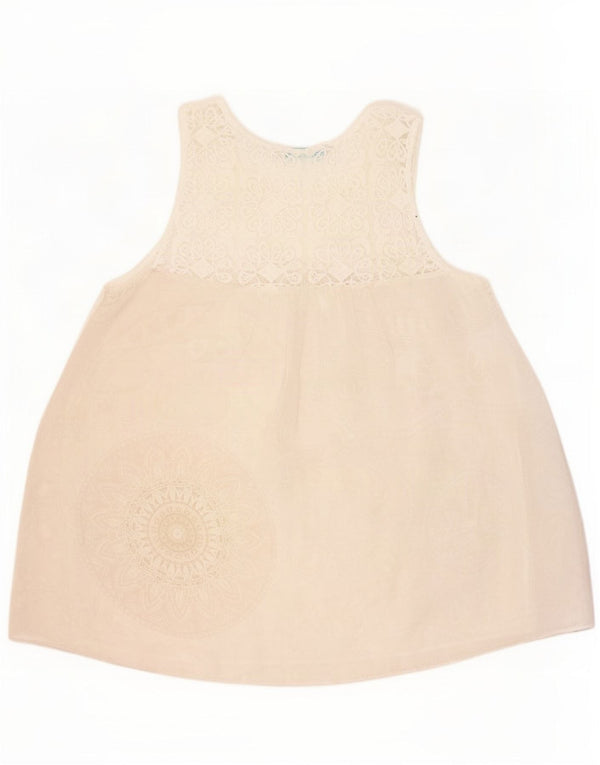 Desigual Dame Grafisk Vest Top UK 12 Medium Beige