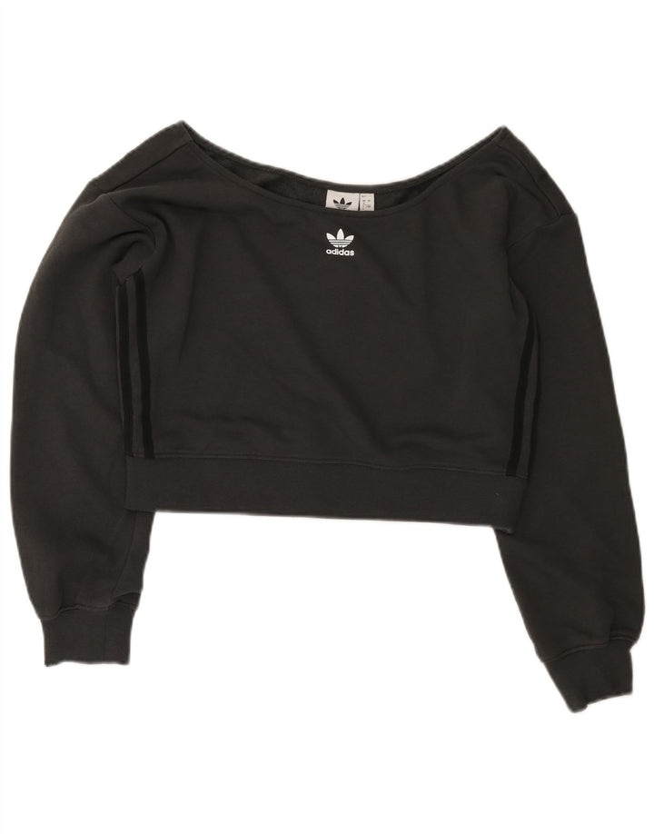 Adidas Womens Oversized Crop Sweatshirt Jumper UK 8 Small Black
