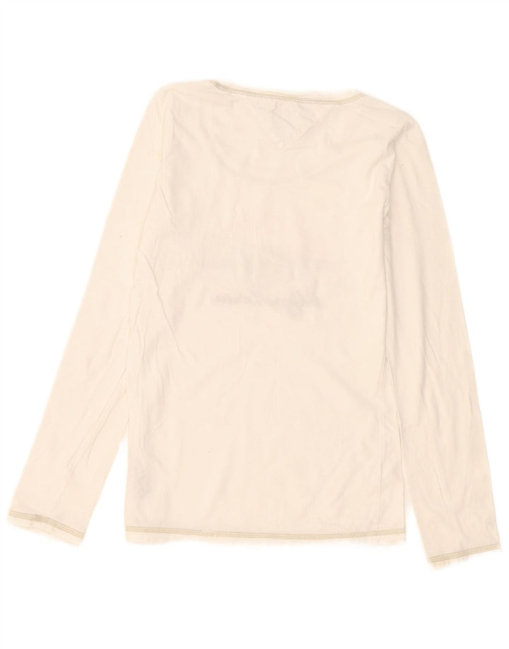 Tommy Hilfiger Dame Grafisk Top Langærmet UK 12 Medium Hvid Bomuld
