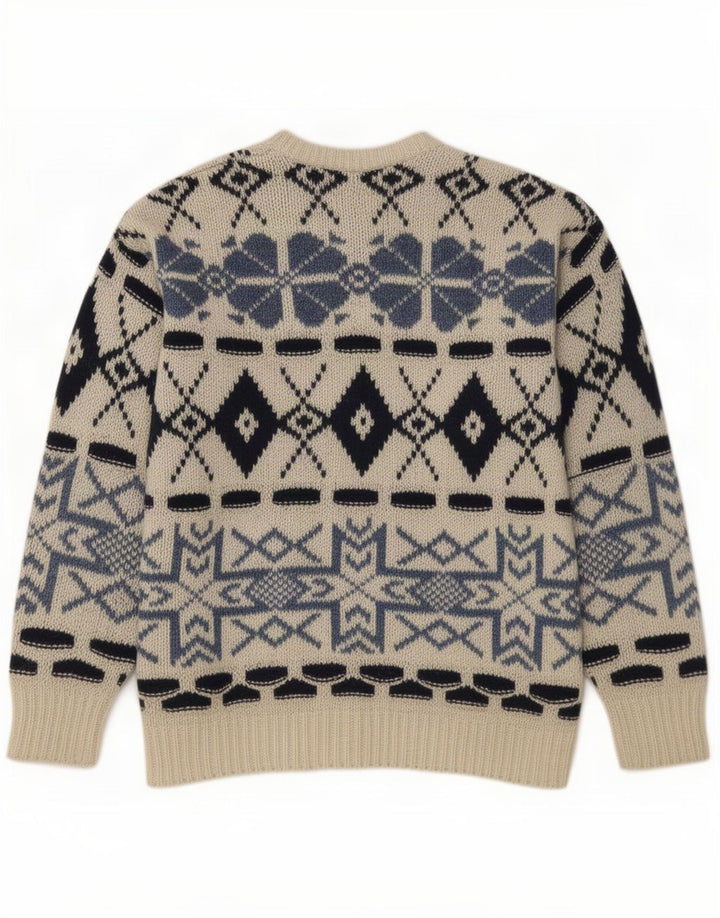 Shetland Herre trøje med rund hals, stor Off White Fair Isle