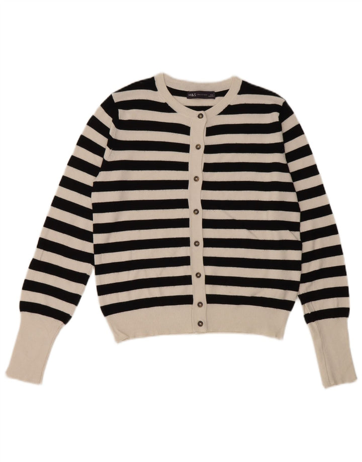 Marks & Spencer Dame Cardigan Sweater UK 8 Small Sort Stribet Viscose