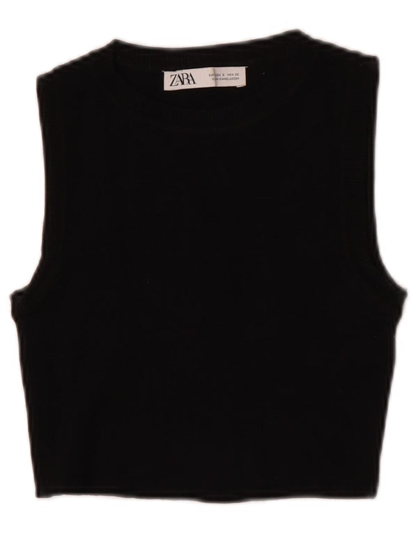 Zara Womens Crop Vest Top UK 8 Small Black