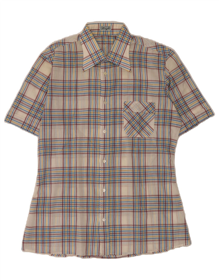 LONGHI Mens Short Sleeve Shirt Size 15 3/4 40 Medium Grey Check Vintage Longhi and Second-Hand Longhi from Messina Hembry 