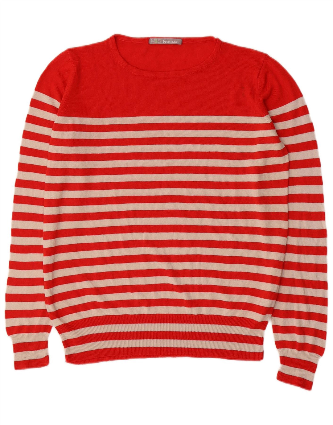 Marks & Spencer Dame sweater med rund hals DK 14 Medium rød stribet