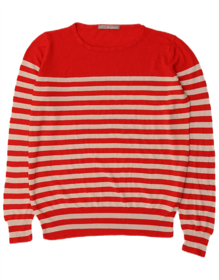 Marks & Spencer Dame sweater med rund hals DK 14 Medium rød stribet