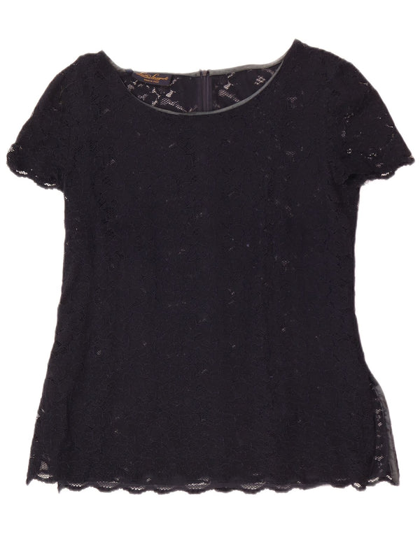 Luisa Spagnoli Dame Blouse Bluse Top IT 46 Large Navy Blue