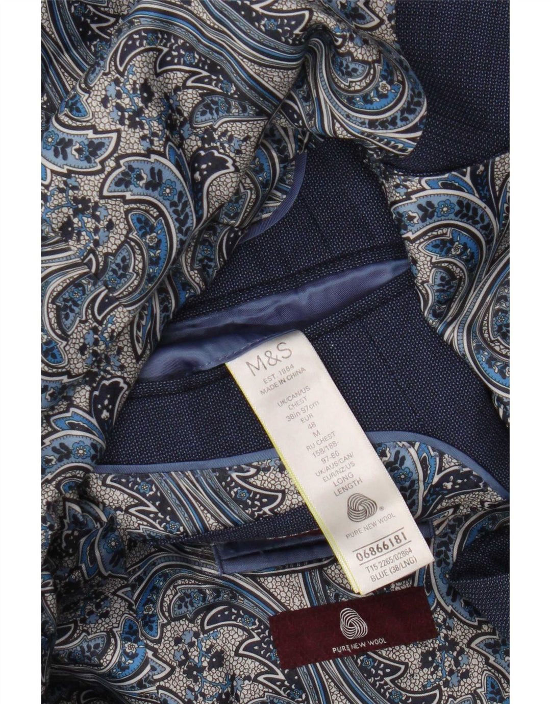 Marks & Spencer Herre 2-knaps blazerjakke UK 38 Medium Blue Wool