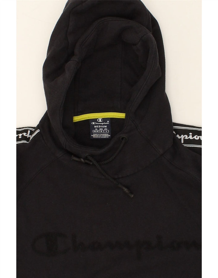 CHAMPION Mens Graphic Hoodie Jumper Medium Black Vintage Champion and Second-Hand Champion from Messina Hembry 