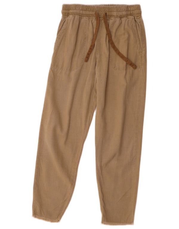 Zara Dame Slim Cropped Trousers XS W24 L25 Beige Lyocell