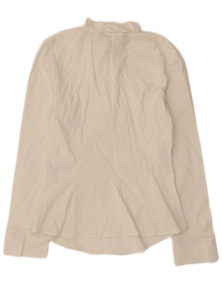 Zara Womens Ruffle Front Pullover Shirt UK 8 Small White Bomuld
