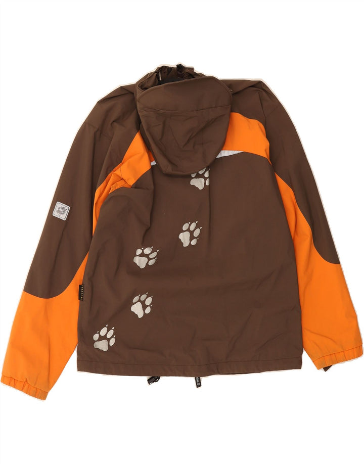 JACK WOLFSKIN Boys Graphic Rain Jacket 15-16 Years Brown Colourblock Vintage Jack Wolfskin and Second-Hand Jack Wolfskin from Messina Hembry 