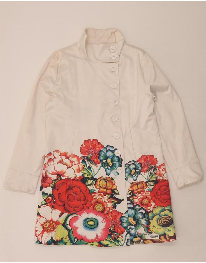 Desigual Grafisk Overfrakke til kvinder EU 48 2XL Hvid Blomsterbomuld