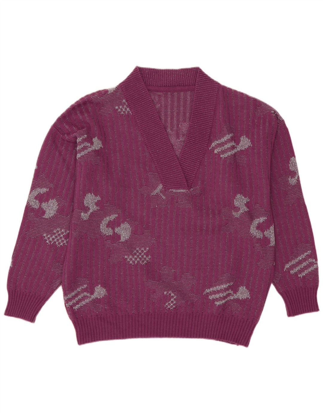 Vintage Dame V-hals sweater IT 44 Medium Lilla Akryl