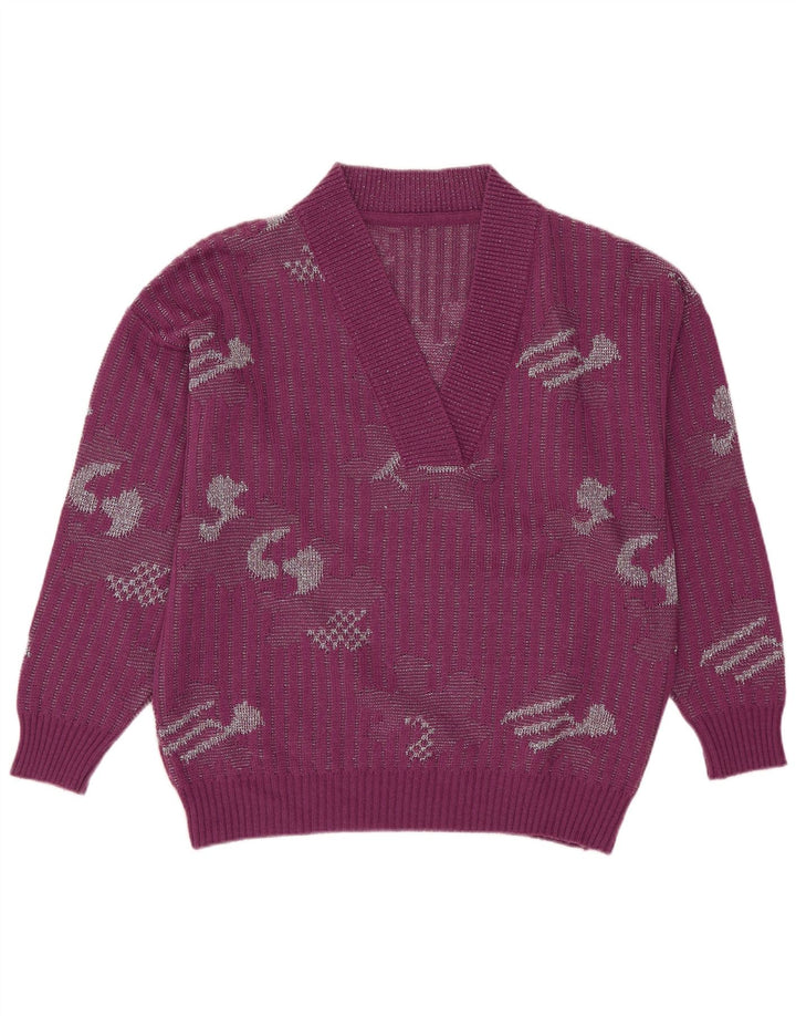 Vintage Dame V-hals sweater IT 44 Medium Lilla Akryl
