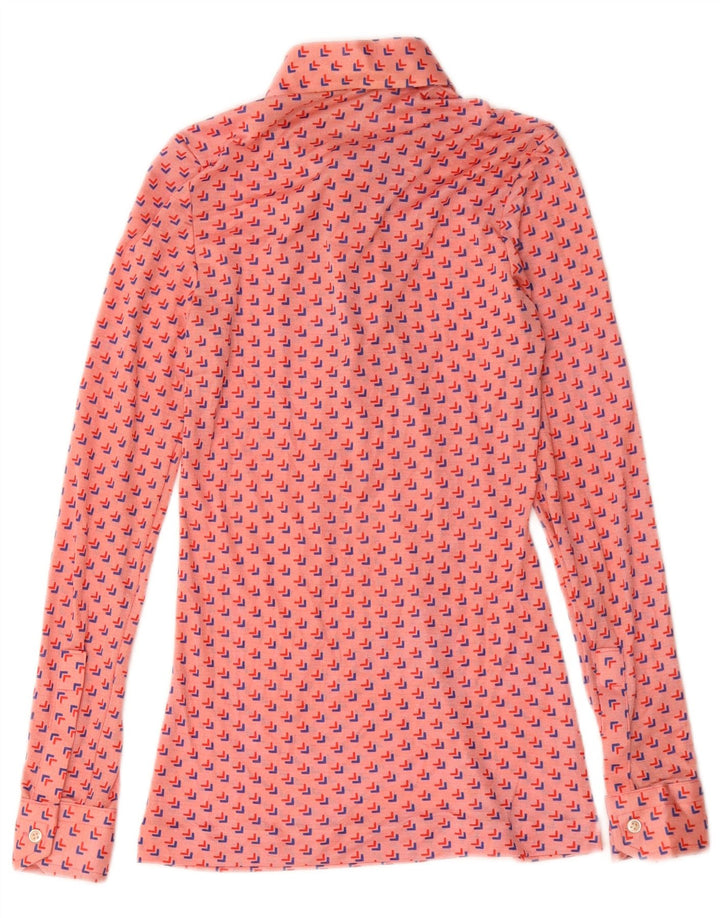 Vintage Dame Pullover Shirt Bluse UK 8 Small Pink Geometric