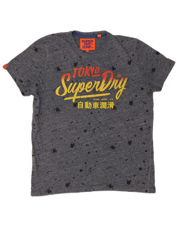 Superdry Herre grafisk T-shirt Top XL Grå Flecked Bomuld