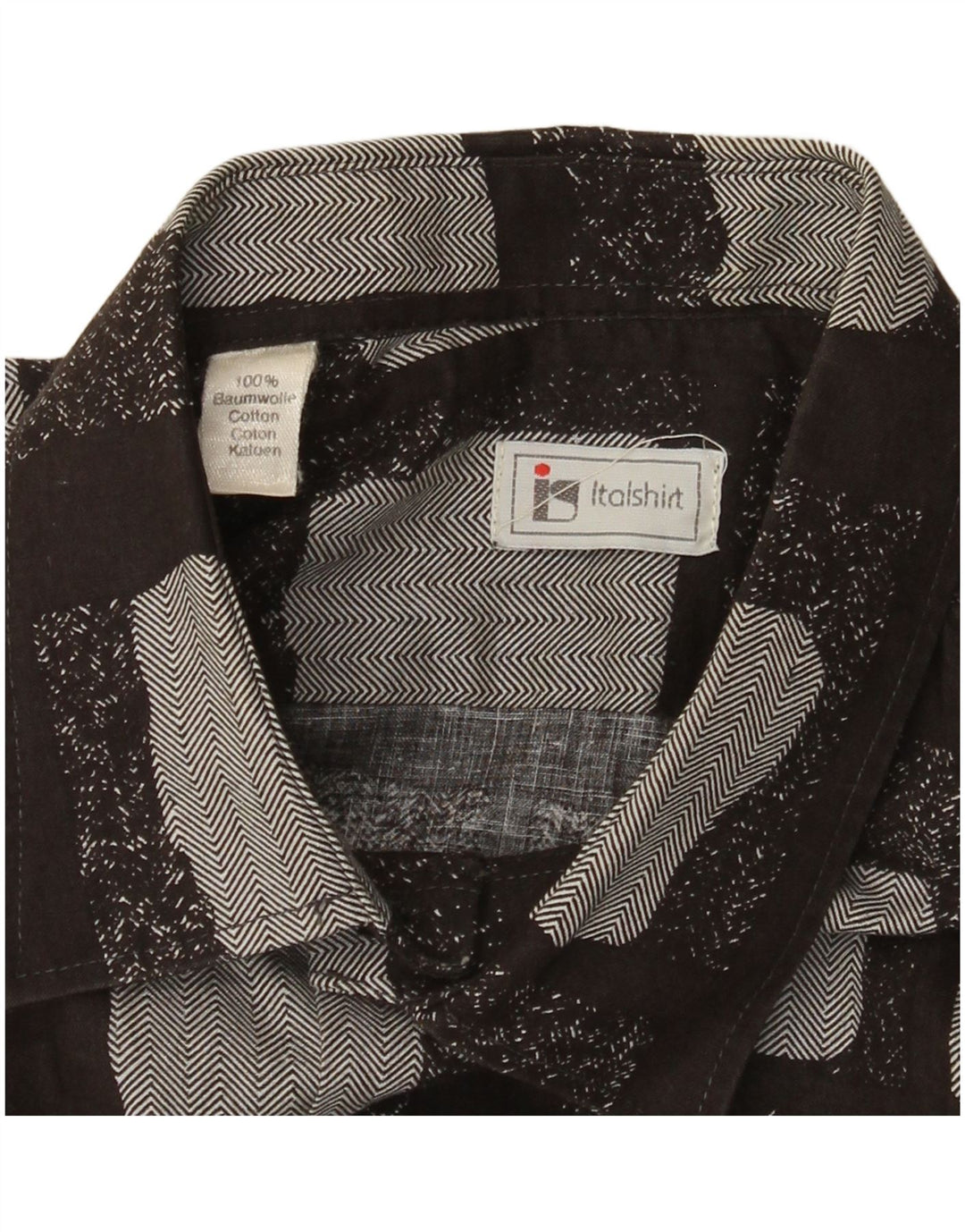 Vintage herreskjorte medium sort geometrisk bomuld