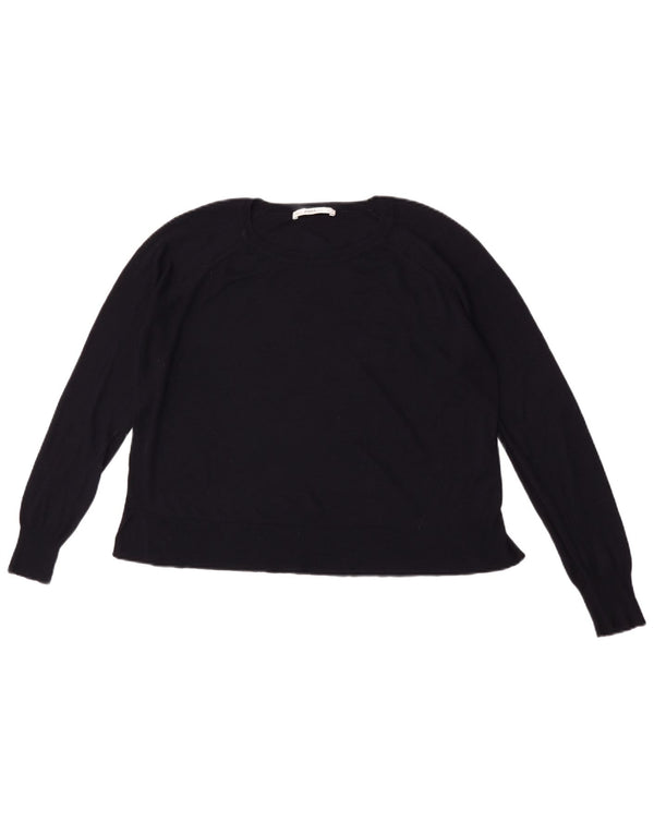 Zara Womens Crop Boat Neck Jumper Sweater UK 14 Medium Navy Blue Viscose