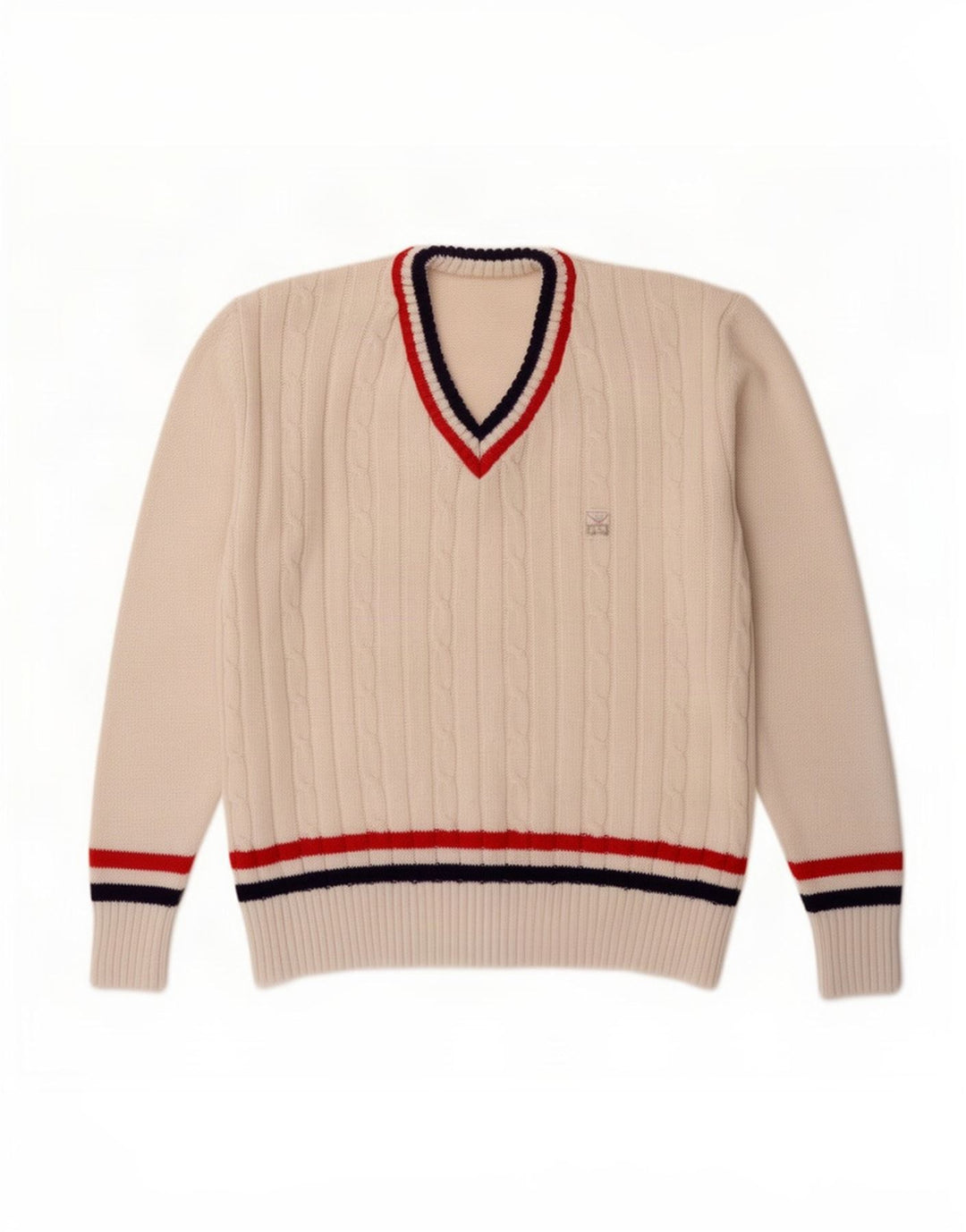 Trigema Herre V-hals sweater Stor hvid stribet