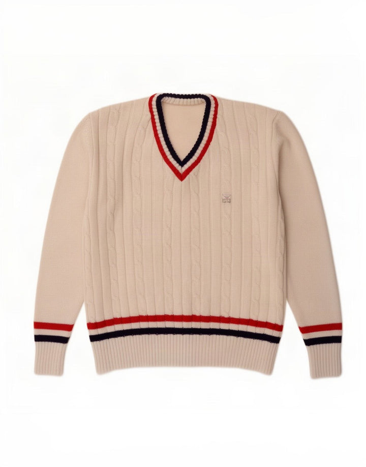 Trigema Herre V-hals sweater Stor hvid stribet