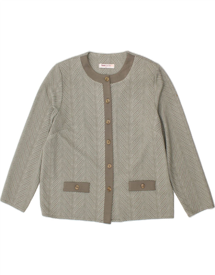 VINTAGE Womens 6 Button Blazer Jacket UK 18 XL Green Striped Acrylic Vintage Vintage and Second-Hand Vintage from Messina Hembry 